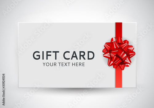 Gift Card Template with Bow and Ribbon Vector Illustration