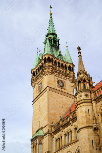 Town Hall in Braunschweig, Lower Saxony, Germany. Neo-Gothic City Hall, Gothic Revival architecture. High resolution image.