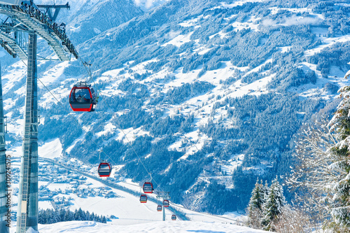 Red Cable cars Zillertal Arena ski resort Tyrol Austria