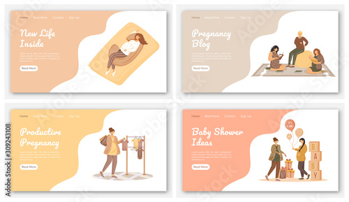 Happy pregnancy landing page vector template. Maternity awaiting website interface idea with flat illustrations. Prenatal care homepage layout. Maternal lifestyle web banner, webpage cartoon concept