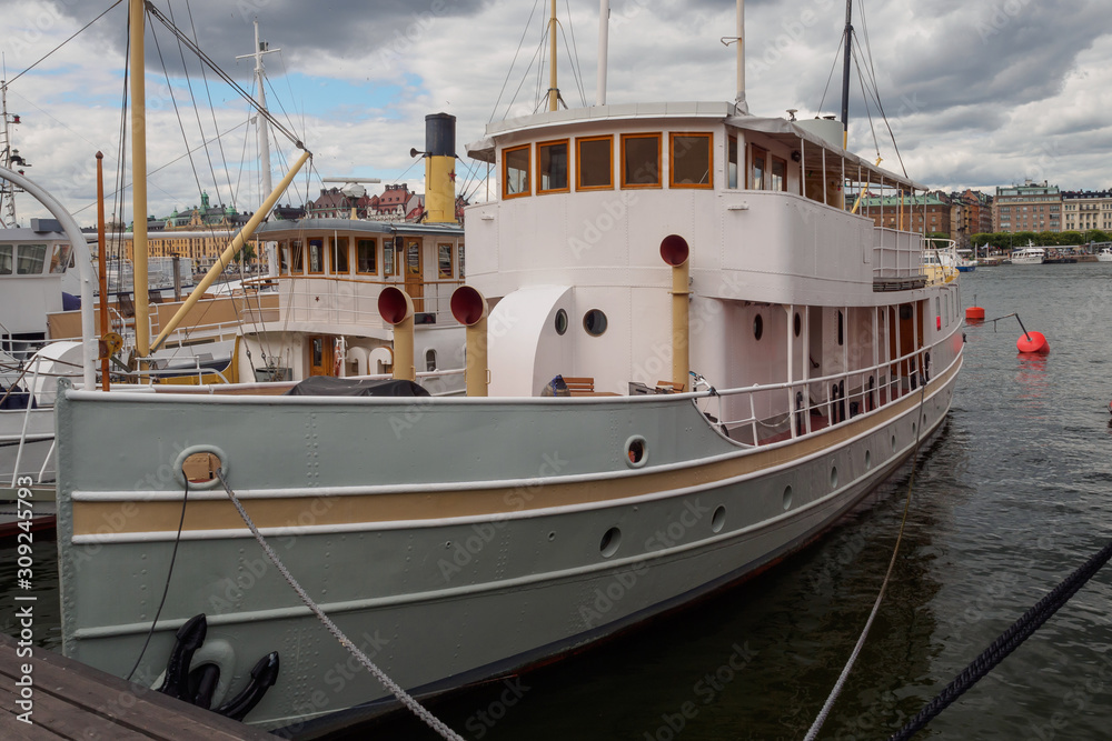 Yacht moored on a marina in Stockholm, Sweden
