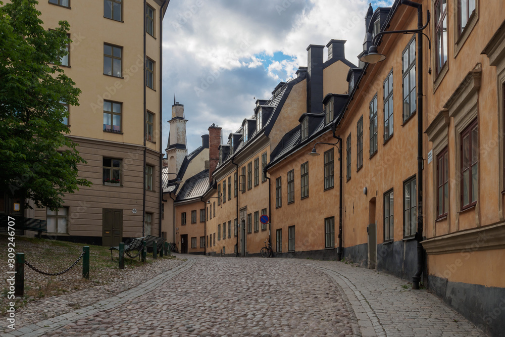Historic street on the island of Riddarholmen, Sweden