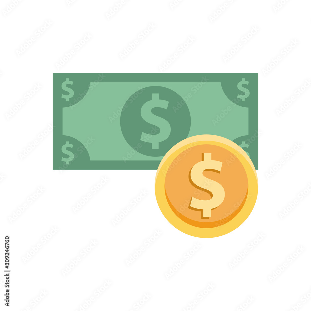 bill and coin money dollars icon bill and coin money dollars icon