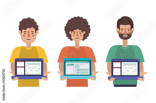 Avatar men and laptops vector design