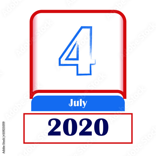 4 July 2020. Vector flat daily calendar. Date, month.