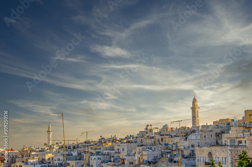 Print op canvas Cityscape of Bethlehem just before sunset