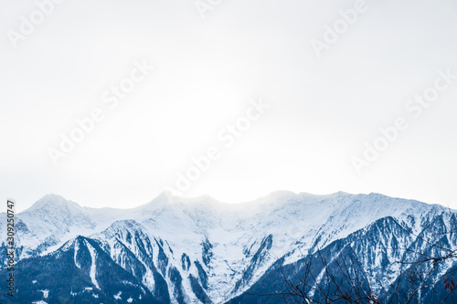 Rocky Tyrolian Alps with snow tops and backlight  Wildermieming  Tyrol  Austria