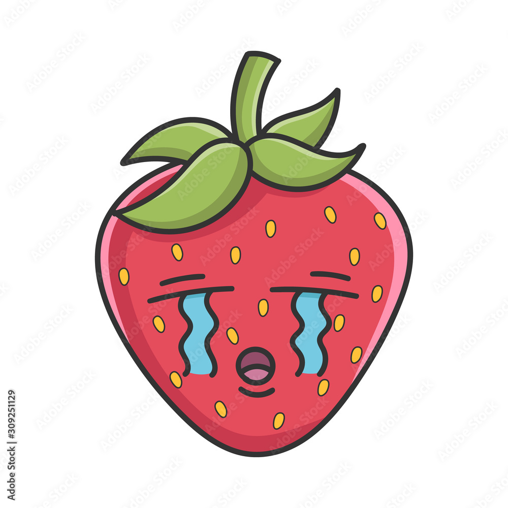 Crying sad strawberry fruit icon cartoon isolated on white Crying sad strawberry fruit icon cartoon isolated on white