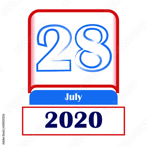 28 July 2020. Vector flat daily calendar. Date, month.