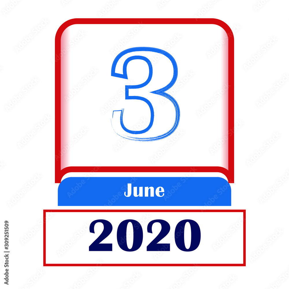 3 June 2020. Vector flat daily calendar. Date, month. 3 June 2020. Vector flat daily calendar. Date, month.