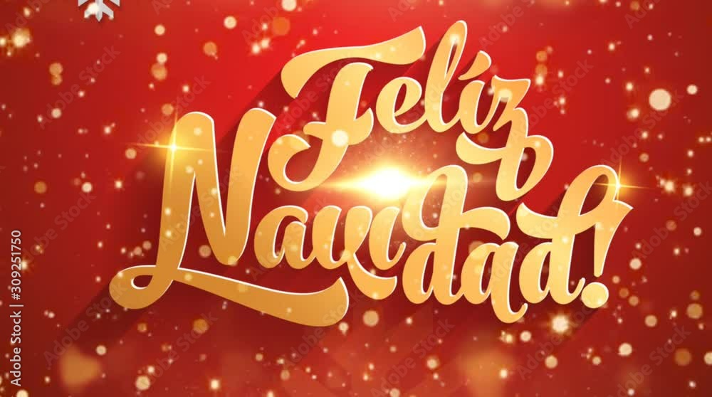 Merry Christmas calligraphy loop animation in spanish language on red background Merry Christmas calligraphy loop animation in spanish language on red background