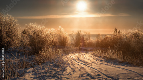 Sun On A Frosty Day. Uspenka village, Perm region.