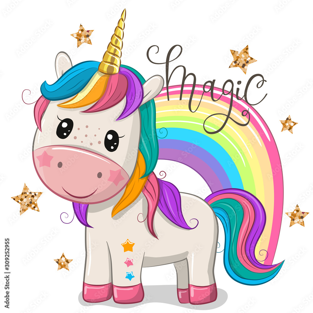 Cartoon Unicorn with a rainbow isolated on a white background Cartoon Unicorn with a rainbow isolated on a white background