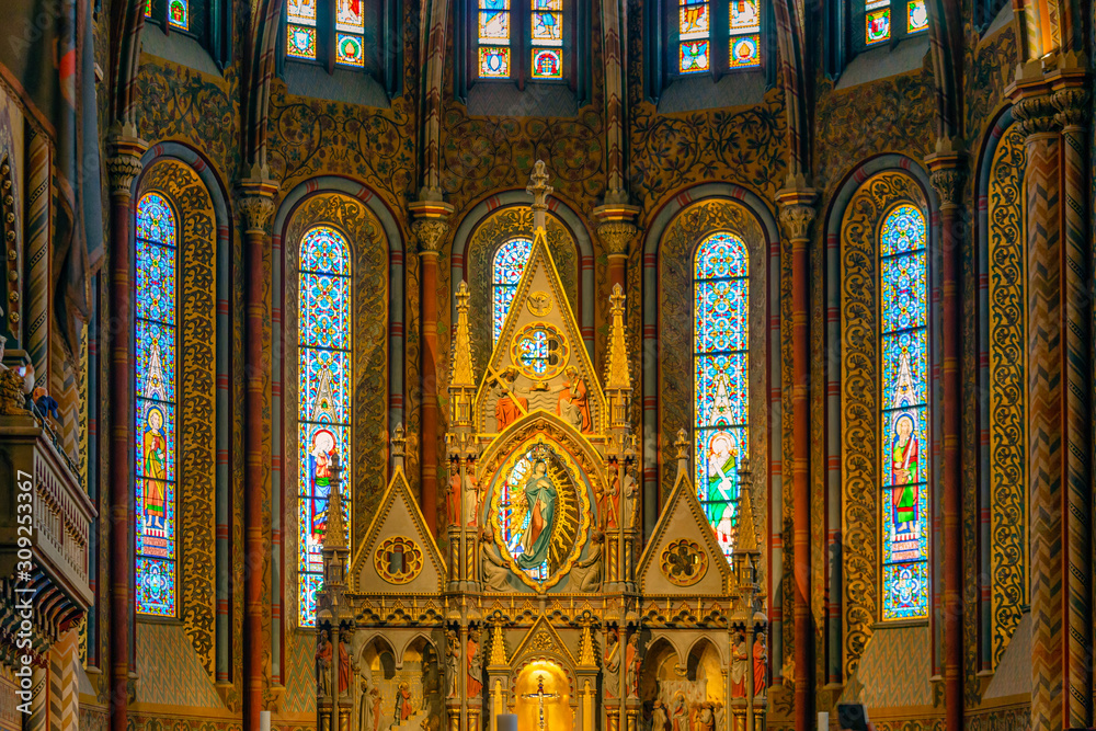 Interior Matthias Church in Buda's Castle District of Budapest, Hungary