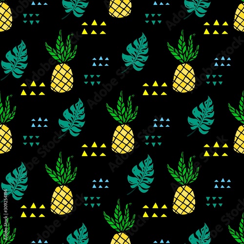 Pineapple seamless vector pattern. Decorative illustration, good for printing Colorful wallpaper vector. Seamless pattern in vector. Fruit illustration. Great for label, print, packaging, fabric.
