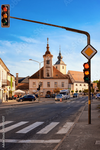 Main Liberty square with crossroads at Church in Slovenska Bistrica