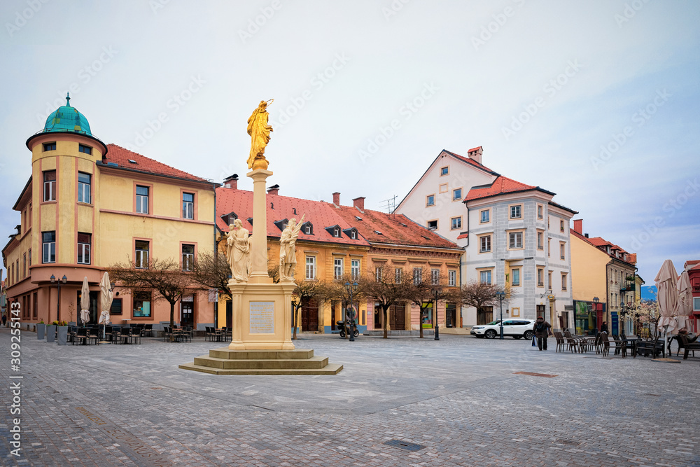 Cityscape with main square in Celje old town of Slovenia