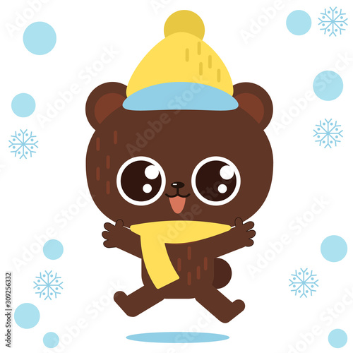 雪にはしゃぐクマのイラスト素材