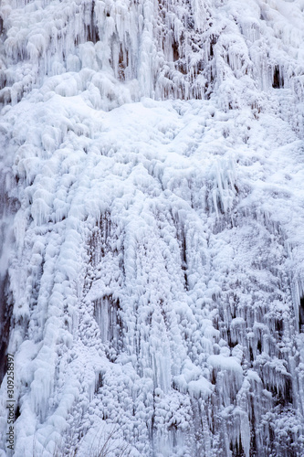Plitvice lakes, national park in Croatia, winter landscape