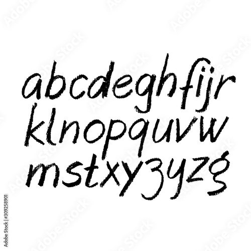 Vector Pastel or Charcoal Style Hand Drawn Alphabet Font. Calligraphy alphabet on a white background