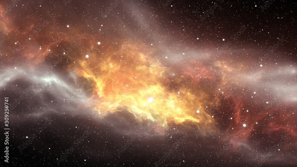 Fototapeta Glowing huge nebula with young stars. Space background