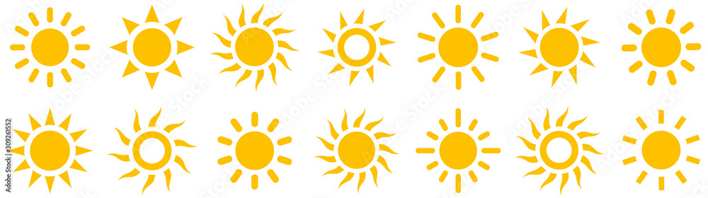 Kolekcja prostych ikon Sun. Ilustracji wektorowych <span>plik: #309261552 | autor: warmworld</span>
