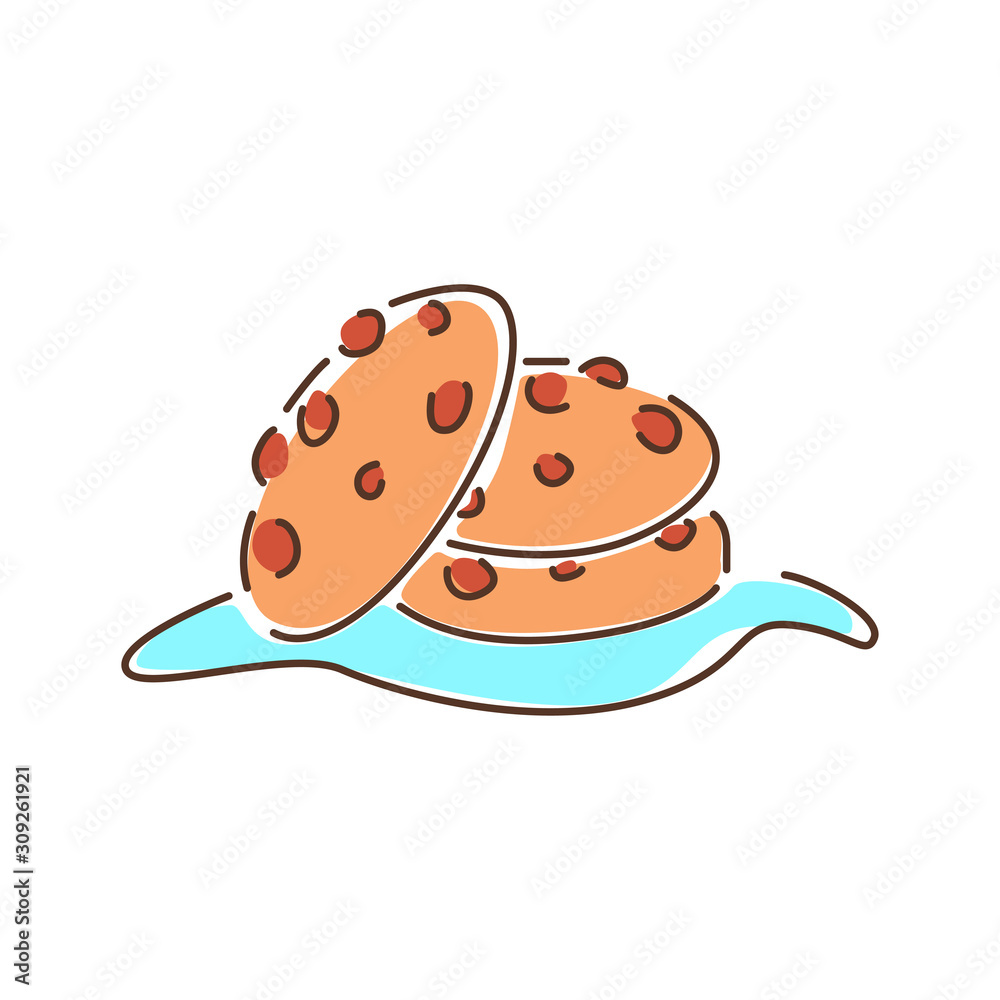Cookie color line icon. Traditional chocolate chip cookies. Pictogram for web page, mobile app, promo. UI UX GUI design element. Editable stroke. Cookie color line icon. Traditional chocolate chip cookies. Pictogram for web page, mobile app, promo. UI UX GUI design element. Editable stroke.
