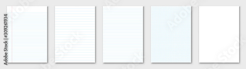 Blank sheet of paper. Lined paper set. Vector