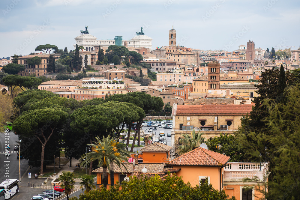Obraz premium View of Savello Park in Rome, the Orange Garden, in italian: guardino degli Aranci, an urban park located on the Aventine Hill, Rome, Italy