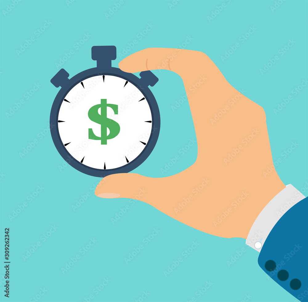Vector of a business man hand holding a stop watch with dollar sign Vector of a business man hand holding a stop watch with dollar sign
