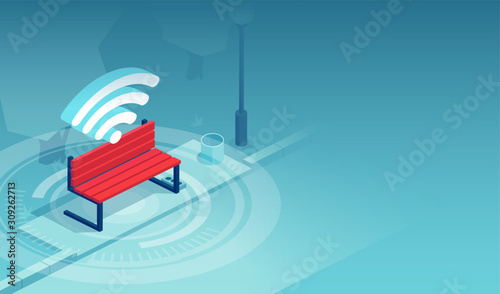 Vector of a city bench with a wifi icon