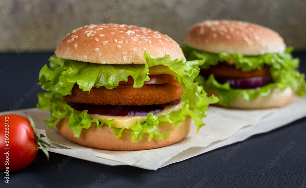 burger with meat, cheese, onion and lettuce burger with meat, cheese, onion and lettuce
