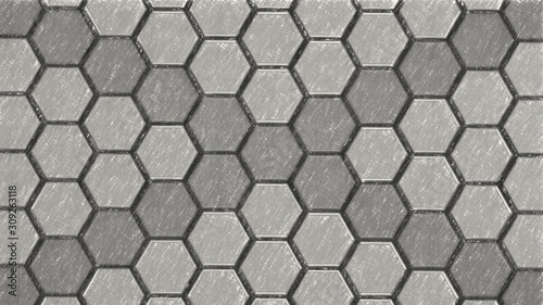 Black and white monochrome pencil schetch hexagons background pattern. 