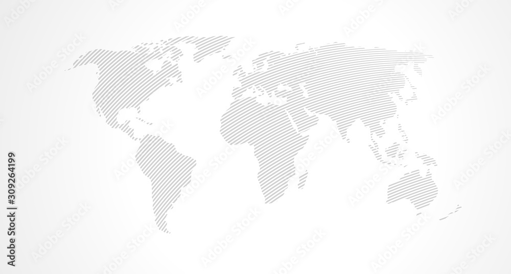 Map of World. Vector abstract line stripes minimalist design. Earth planet. Pattern for web, website, mobile app, template infographic banner, poster