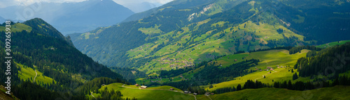 Summer time countryside panoramic landscape in Switzerland