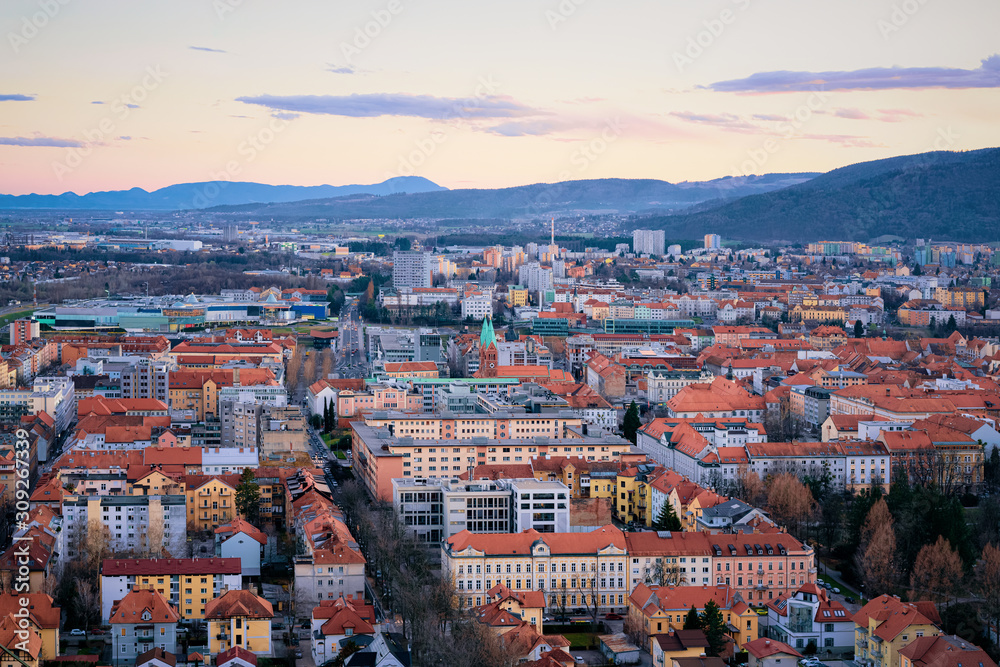 Romantic panoramic cityscape in Maribor