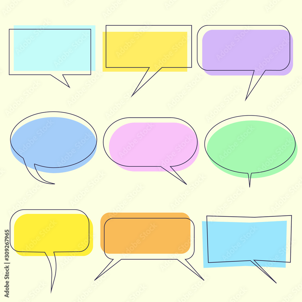Colorful set of speech bubbles isolated on a pale background Colorful set of speech bubbles isolated on a pale background