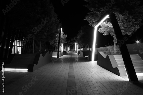 Park with trees, benches, fountains, tea and coffee of course! Welcome to Vilnius, Lithuania, Europe! (bw) photo