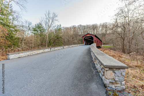 Approaching Colemanville Covered Bridge in Lancaster County, Pennsylvania photo