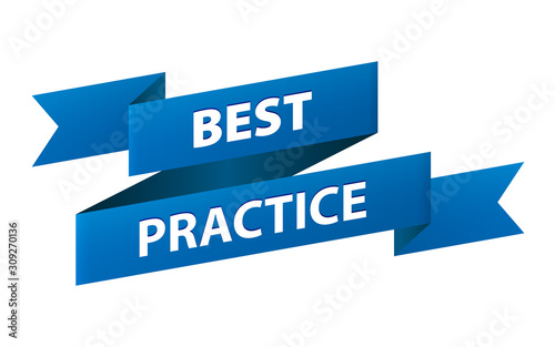 Best practice blue ribbon banner icon isolated on white background. Vector illustration