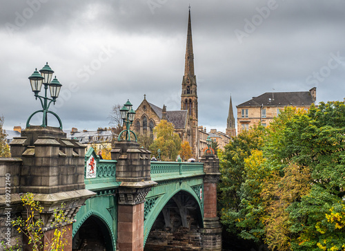 Kelvin Bridge Glasgow, with the famous Lansdowne Church spire photo