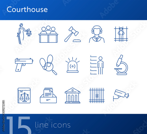 Courthouse line icon set