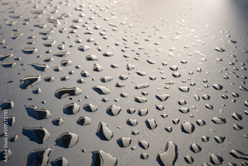 water drops on a gray plastic surface horizontal