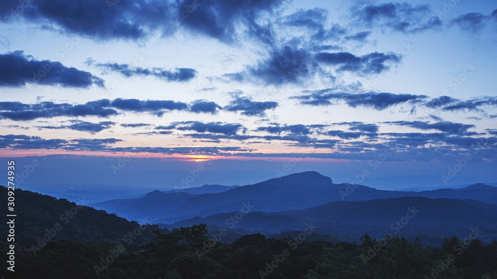 Sunrise in view point of Doi Inthanon National park, at Chiang Mai Province, Northern of Thailand.