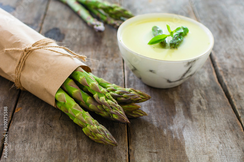 Fresh vegetables  asparagus and soup 