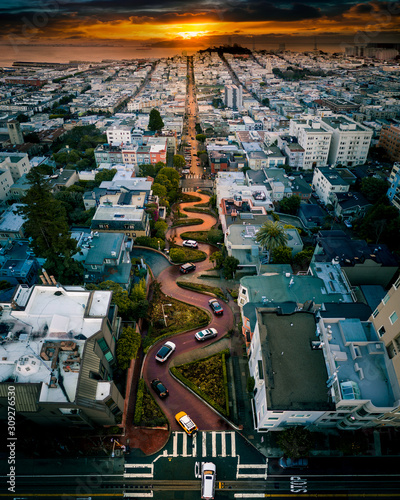 Aerial view of Lombard Street in San Francisco photo