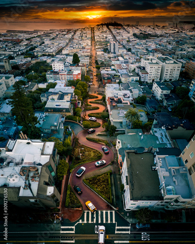 Aerial view of Lombard Street in San Francisco