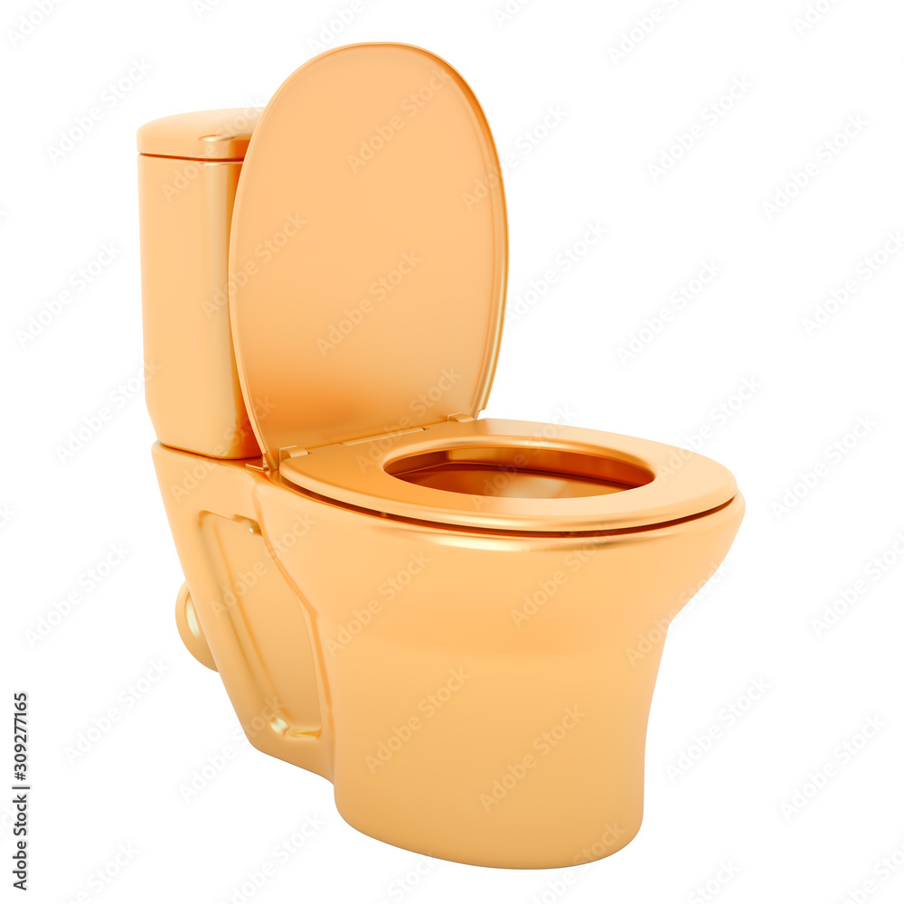 Golden toilet bowl, 3D rendering Golden toilet bowl, 3D rendering