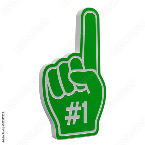 Wallpaper Mural Sport Fan Glove. Number 1 green fan hand glove with finger raised flat, 3D rendering Torontodigital.ca