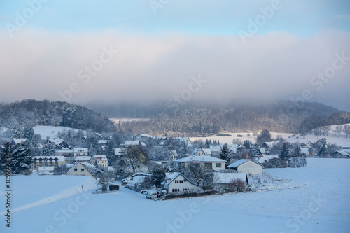 A Bavarian village in winter sunshine in Germany